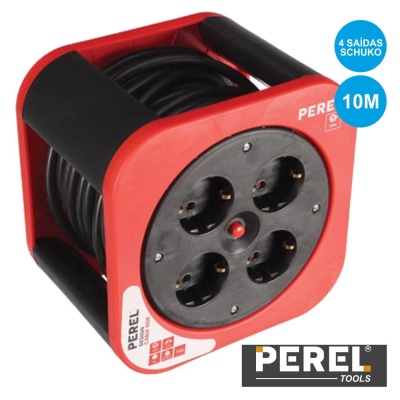 EXTENSÃO ELÉTRICA C/ ENROLADOR 4X SCHUKO 10M PEREL ECBOX10-G