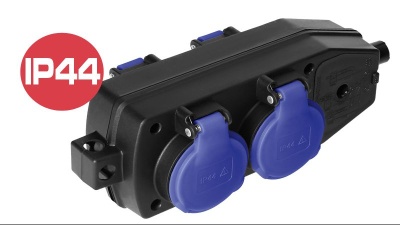 Tomada tipo schuko 4xF 16A IP44 com tampa preto IN BN35