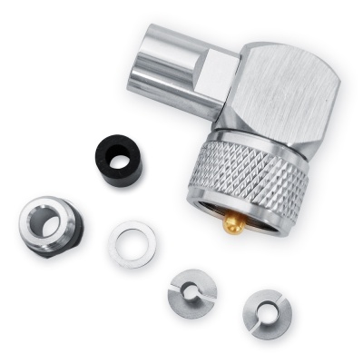 Conector Tipo UHF PL-259 90º  Macho UG-UHF-SPECIAL-6 Cabo H-155, LMR-195, RG-58  Made in Germany Cabo 5 e 5.4mm