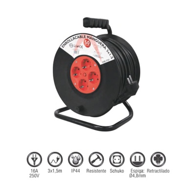 Enrolador 25M e 50m 16A 3G1,50mm DAXIS EL0021 E EL0030