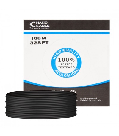 Cabo  Rede  Rígido  UTP CAT6  100M NANOCABLE  Ref 0502  AWG24 CU 100% Preto Exterior