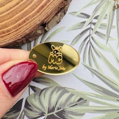 Etiquetas em Acrílico Douradas 1,2 mm | Largura máxima 3 cm | Personalizáveis | Ovais