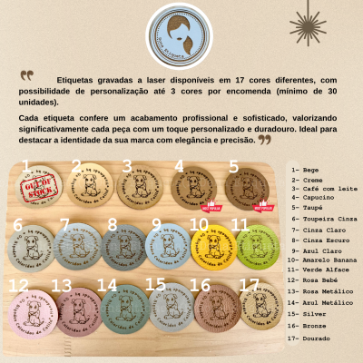 Etiquetas Napa várias cores  | Planas | Quadradas  | até 3 cm l Cantos Redondos