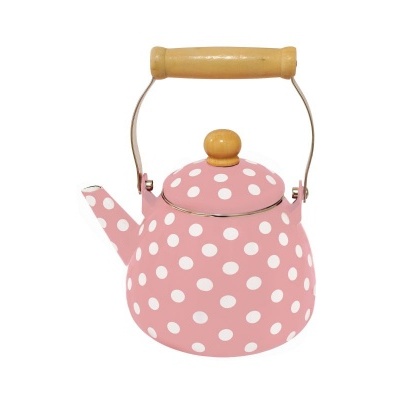 Isabelle Rose Chaleira de esmalte 1,5L rosa pastel com bolinhas