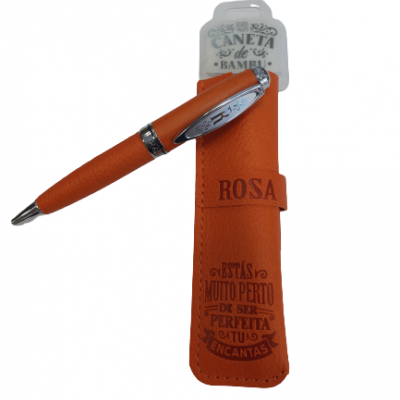 H&H - Caneta de Bambú com Bolsa Rosa