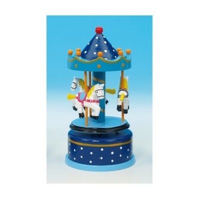Carrossel madeira com cavalos azul MusicBox