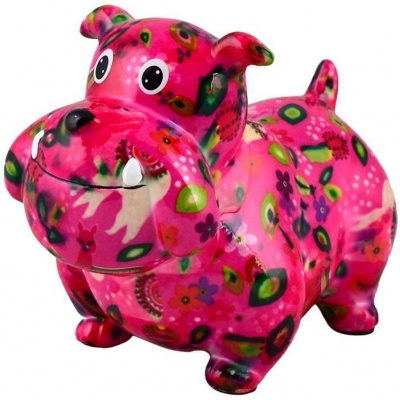 Pomme Pidou Mealheiro M cão buldogue BARNEY – Rosa Folhinhas Verdes