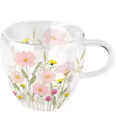 Ambiente  Caneca vidro de parede dupla 0,2L Pastel flowers pink