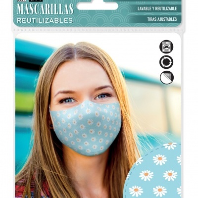 H&H Máscara Lavável e Reutilizável Margaridas fundo azul