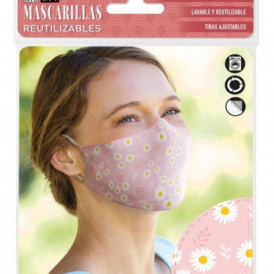 H&H Máscara Lavável e Reutilizável Margaridas fundo Rosa
