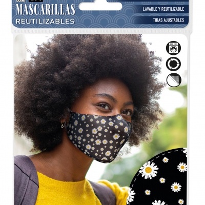 H&H Máscara Lavável e Reutilizável Margaridas fundo Negro