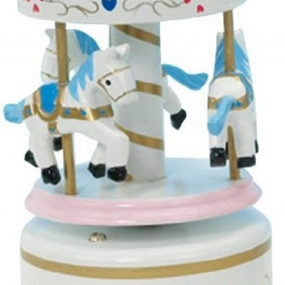 Carrossel madeira com cavalos branco MusicBox