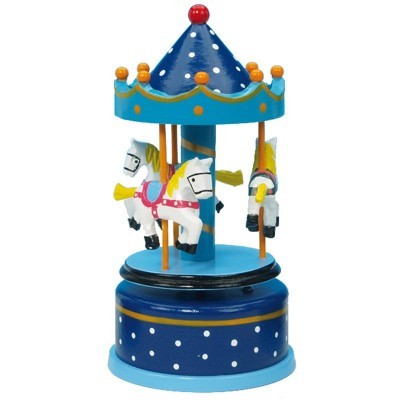 Carrossel madeira com cavalos azul MusicBox