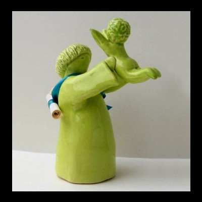 Santo António com o menino Jesus ao alto verde maçã Rosa Malva