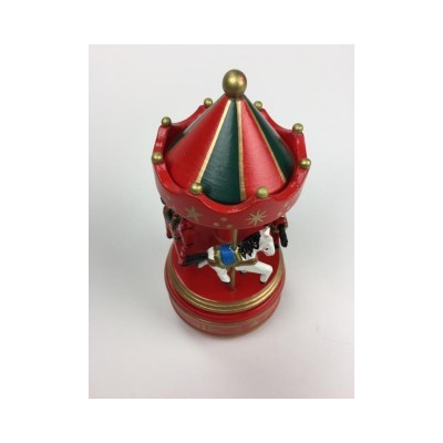 Carrossel madeira com cavalos vermelho MusicBox