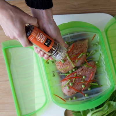 Estojo para cozinhar a vapor 3-4pessoas silicone verde Lékué