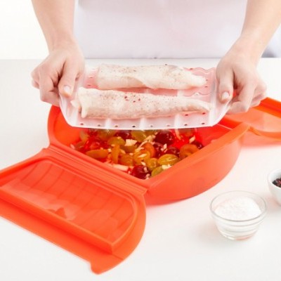 Estojo para cozinhar a vapor 3-4pessoas silicone verde Lékué