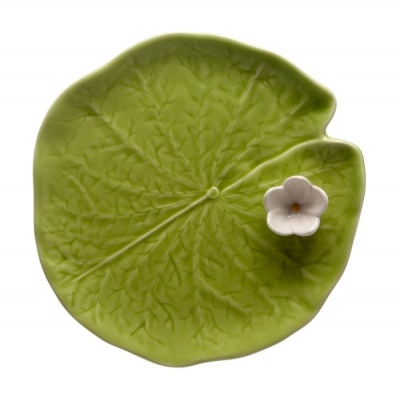 Bordalo Pinheiro Nenúfar - Folha c/ Flor 15,5 Verde/Branco