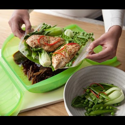 Estojo para cozinhar a vapor 3-4pessoas silicone verde Lékué