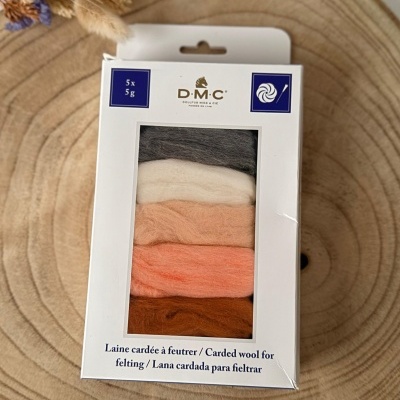 Lã cardada para Feltragem - Pack 5 Cores DMC