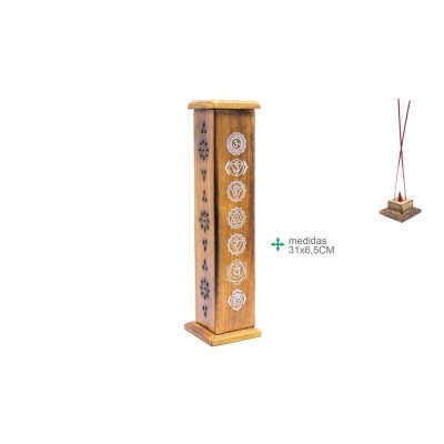 Porta Incenso Natural 7 Chakras Torre 31x6,5cm
