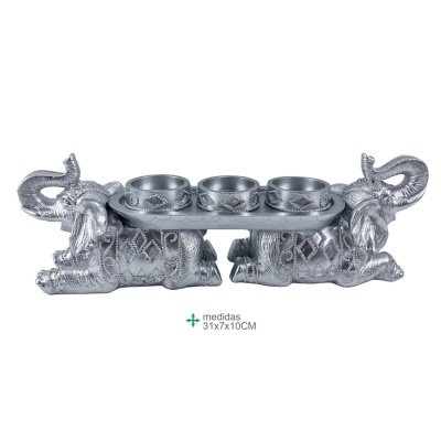 Elefante Resina Porta Velas 31x7x10cm