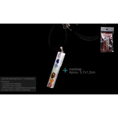 Pingente de Selenita + 7 Chakras na cartela c/ cordão