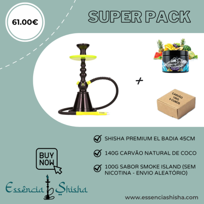 PACK SHISHA PREMIUM EL BADIA CELELESTE BLACK EDITION 45CM