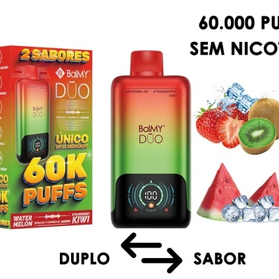 VAPE DESCARTÁVEL 2 EM 1 - 60000 PUFFS - MELANCIA E GELO & MORANGO, KIWI E GELO