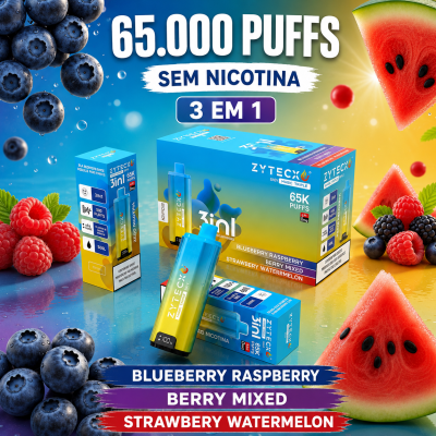VAPE DESCARTÁVEL 3 EM 1 - 65000 PUFFS - BLUEBERRY RASPBERRY | BERRY MIXED | STRAWBERRY WATERMELON