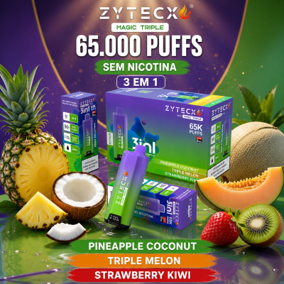 VAPE DESCARTÁVEL 3 EM 1 - 65000 PUFFS - PINEAPPLE COCONUT | TRIPLE MELON | STRAWBERRY KIWI