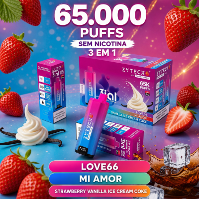 VAPE DESCARTÁVEL 3 EM 1 - 65000 PUFFS - LOVE66 | MI AMOR | STRAWBERRY VANILLA ICE CREAM COKE