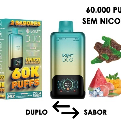 VAPE DESCARTÁVEL 2 EM 1 - 60000 PUFFS - MELANCIA, MANGA, PÊSSEGO E GELO & GOMAS DE COLA