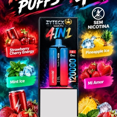 VAPE DESCARTÁVEL 4 EM 1 - 120.000 PUFFS - Strawberry Cherry Energy | Pineapple Ice | Mint Ice | Mi Amor