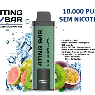 VAPE DESCARTÁVEL 10000 PUFFS - MARACUJÁ, GOIABA E KIWI
