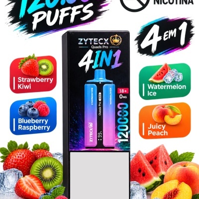 VAPE DESCARTÁVEL 4 EM 1 - 120.000 PUFFS - Strawberry Kiwi | Watermelon Ice | Blueberry Raspberry | Juicy Peach
