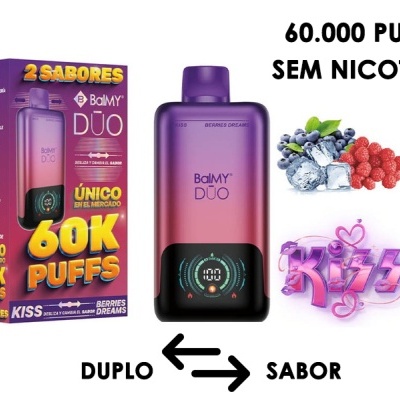 VAPE DESCARTÁVEL 2 EM 1 - 60000 PUFFS - MELÃO, MELANCIA, MARACUJA E MENTA (LOVE66) & MIRTILO, FRAMBOESA E GELO