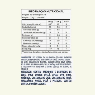 Caixa de bombom pasta de amendoim zero adição de açúcares (67 Kcal por unidade) – 18 unidades