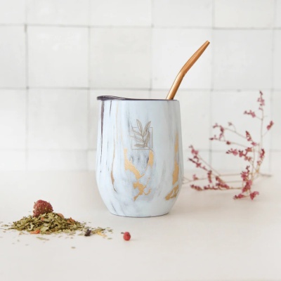 Cabaça de Mate Isotérmica Efeito Mármore e Dourado