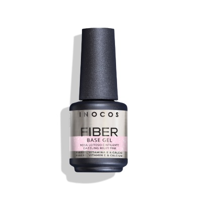 Inocos verniz fiber gel de unhas base rosa leitoso cintilante
