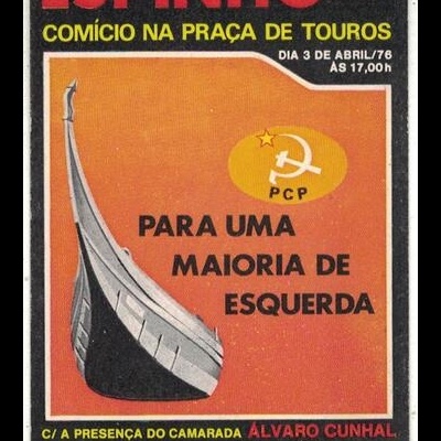 Autocolante - Espinho - Comício na Praça de Touros - 3 de Abril/76 - PCP: Para uma Maioria de Esquerda