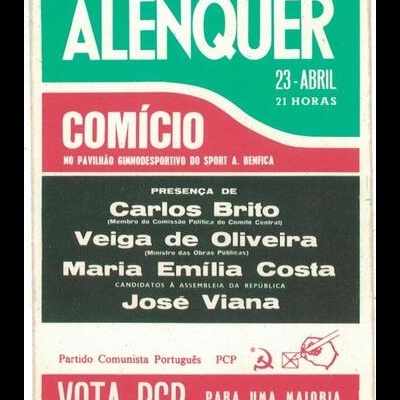 Autocolante - Vota PCP Para Uma Maioria de Esquerda - Alenquer - Comício no Pavilhão Gimnodesportivo do Sport A. Benfica