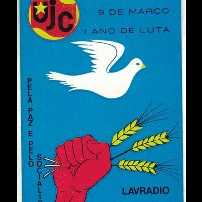 Autocolante - UJC - 9 de Março - 1 Ano de Luta pela Paz e pelo Socialismo - Lavradio