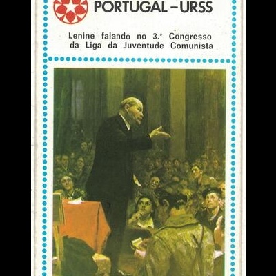 Autocolante - Associação Portugal - URSS: Lenine falando no 3.º Congresso da Liga da Juventude Comunista