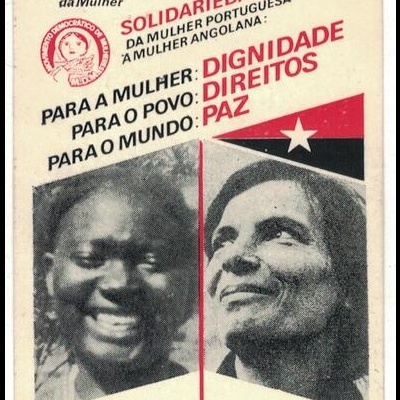 Autocolante - 8 de Março Dia Internacional da Mulher - Solidariedade da Mulher Portuguesa à Mulher Angolana - Movimento Democrático de Mulheres / Lisboa / Portugal, 1976
