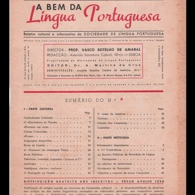 A Bem da Língua Portuguesa - Ano I,  N.º4 - Fevereiro de 1950