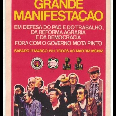 Autocolante - Grande Manifestação em Defesa do Pão e do Trabalho, da Reforma Agrária e da Democracia Fora com o Governo Mota Pinto - CIL / CIS / CGTP-IN USL / CGTP-IN USS