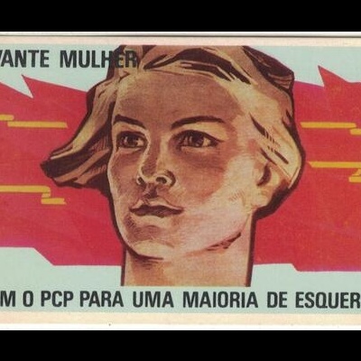 Autocolante - Avante Mulher com o PCP para uma Maioria de Esquerda - Editores e Livreiros, Lisboa