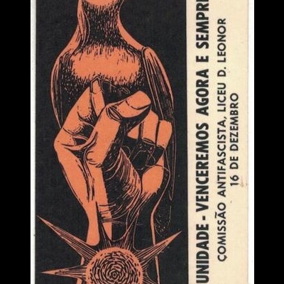 Autocolante - Comissão Antifascista, Liceu D. Leonor (16 de Dezembro): Unidade - Venceremos Agora e Sempre