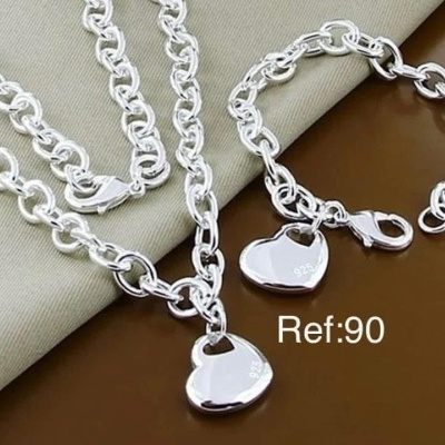 90 Conjunto Coração de Prata 925